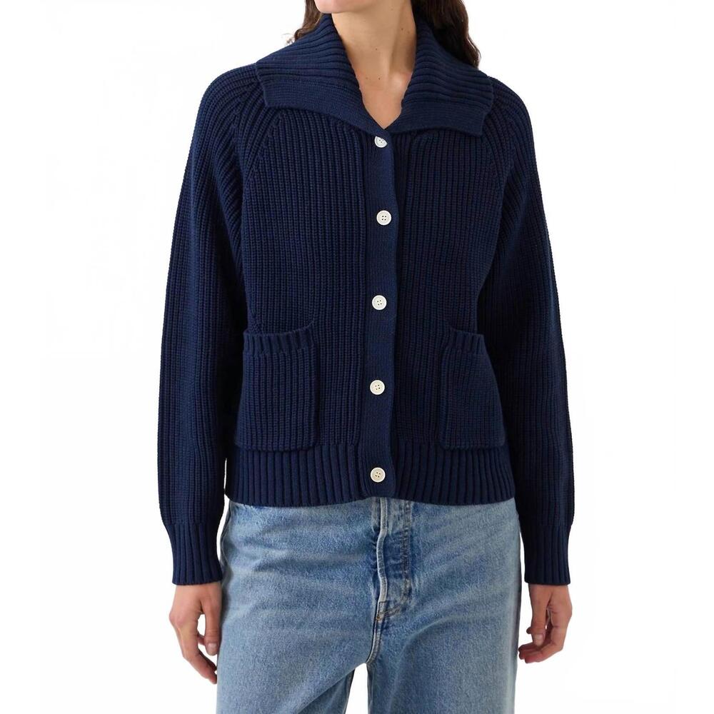 NEW DEMYLEE NEW YORK parker cotton cardigan with patch pockets in navy